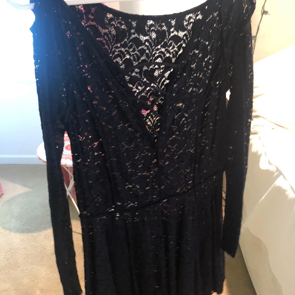 Free People Transparent Lace Black Dress